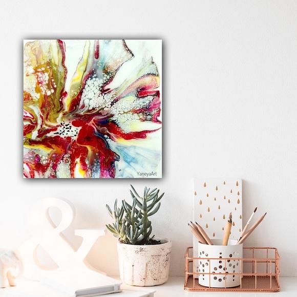 Off white red gold abstract flower Art Home Decor Resin Painting - Picture 7 of 7